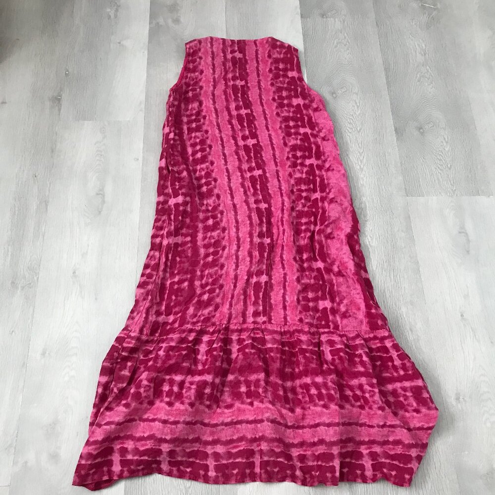 ALLEGRA MASETTI 100% LINEN MAXI DRESS PINK BATIK SLEEVELESS PULLOVER - Picture 8 of 8